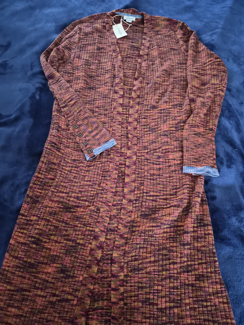 Sundance Multicolor Space Dye  Open-Front Long Knit Cardigan Duster New